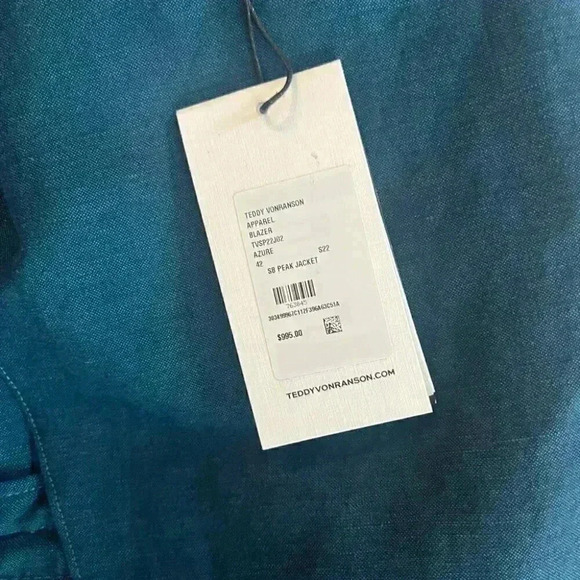 Teddy Voranson | SB Peak Lapel Linen Blazer - Azure / Sz 42R [NWT] - Picture 7 of 9